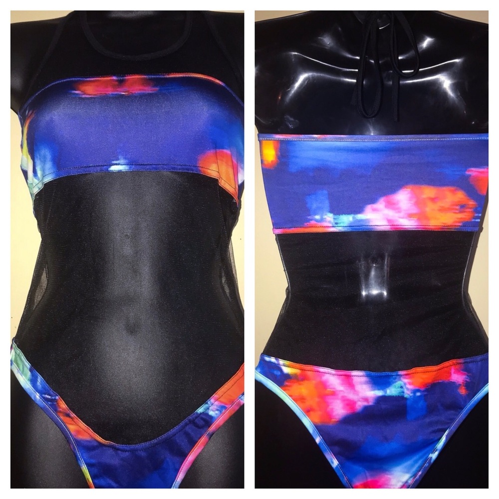 Multi colored one piece bathing suit